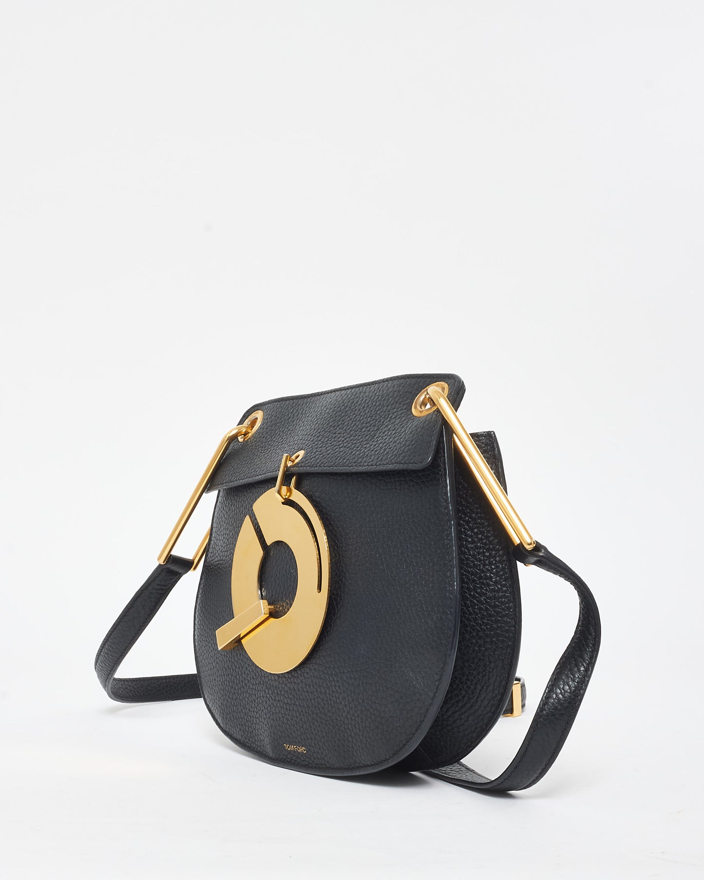 Tom Ford Black Leather & Gold Statement Hardware Crossbody Bag