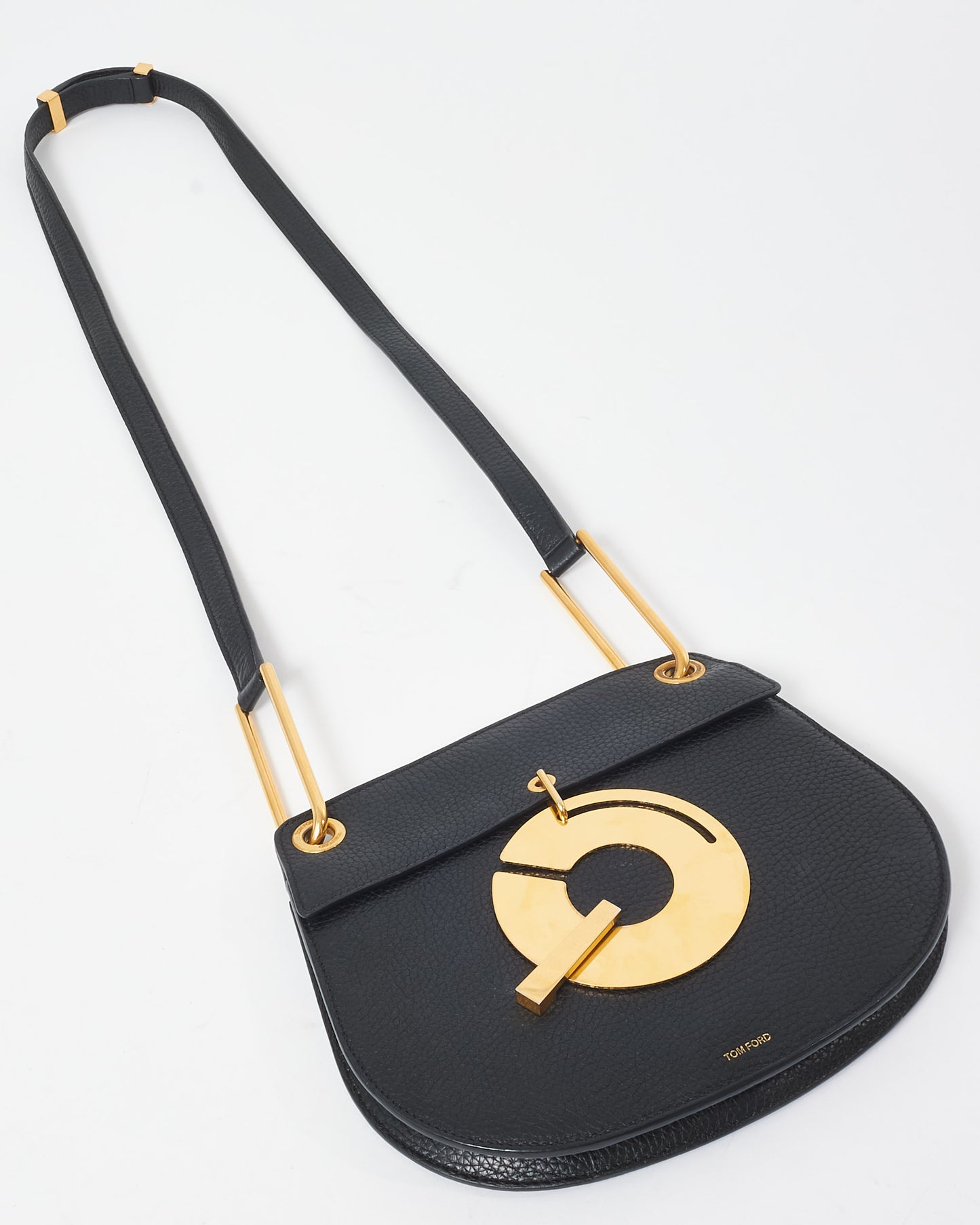 Tom Ford Black Leather & Gold Statement Hardware Crossbody Bag