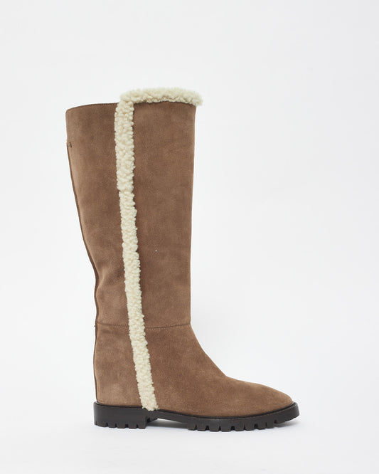 Aquatalia Brown Suede & Shearling High Shaft Boots - 6