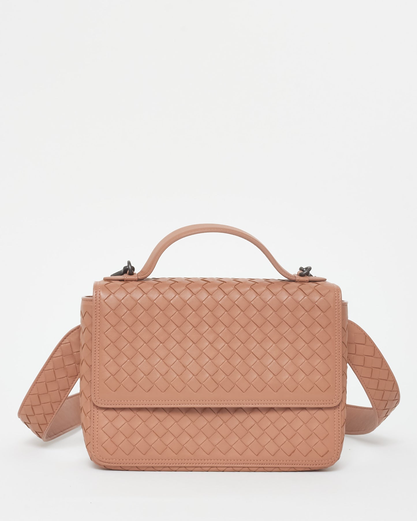 Bottega Veneta Vintage Blush Pink Leather Intrecciato Top Handle Bag