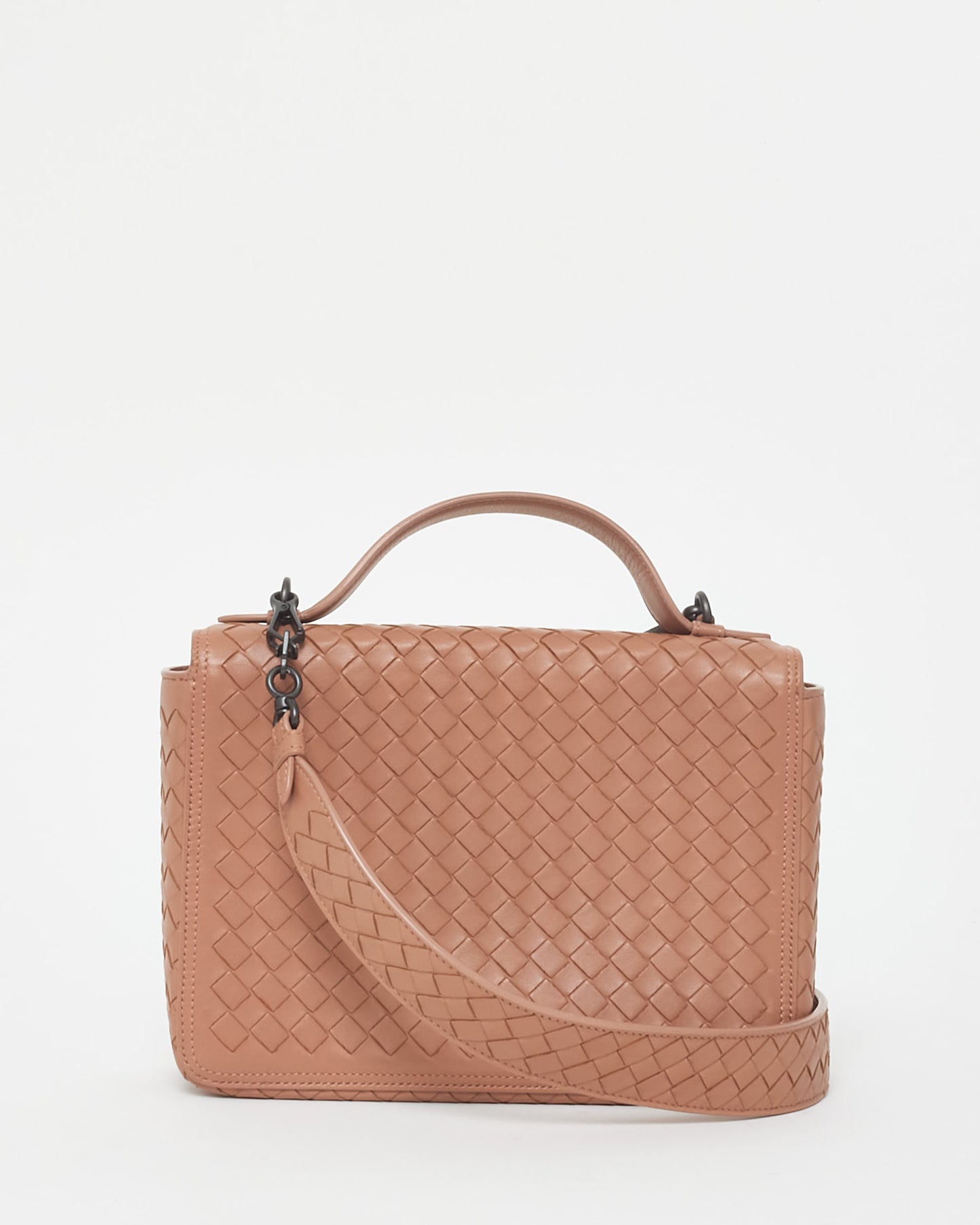 Bottega Veneta Vintage Blush Pink Leather Intrecciato Top Handle Bag