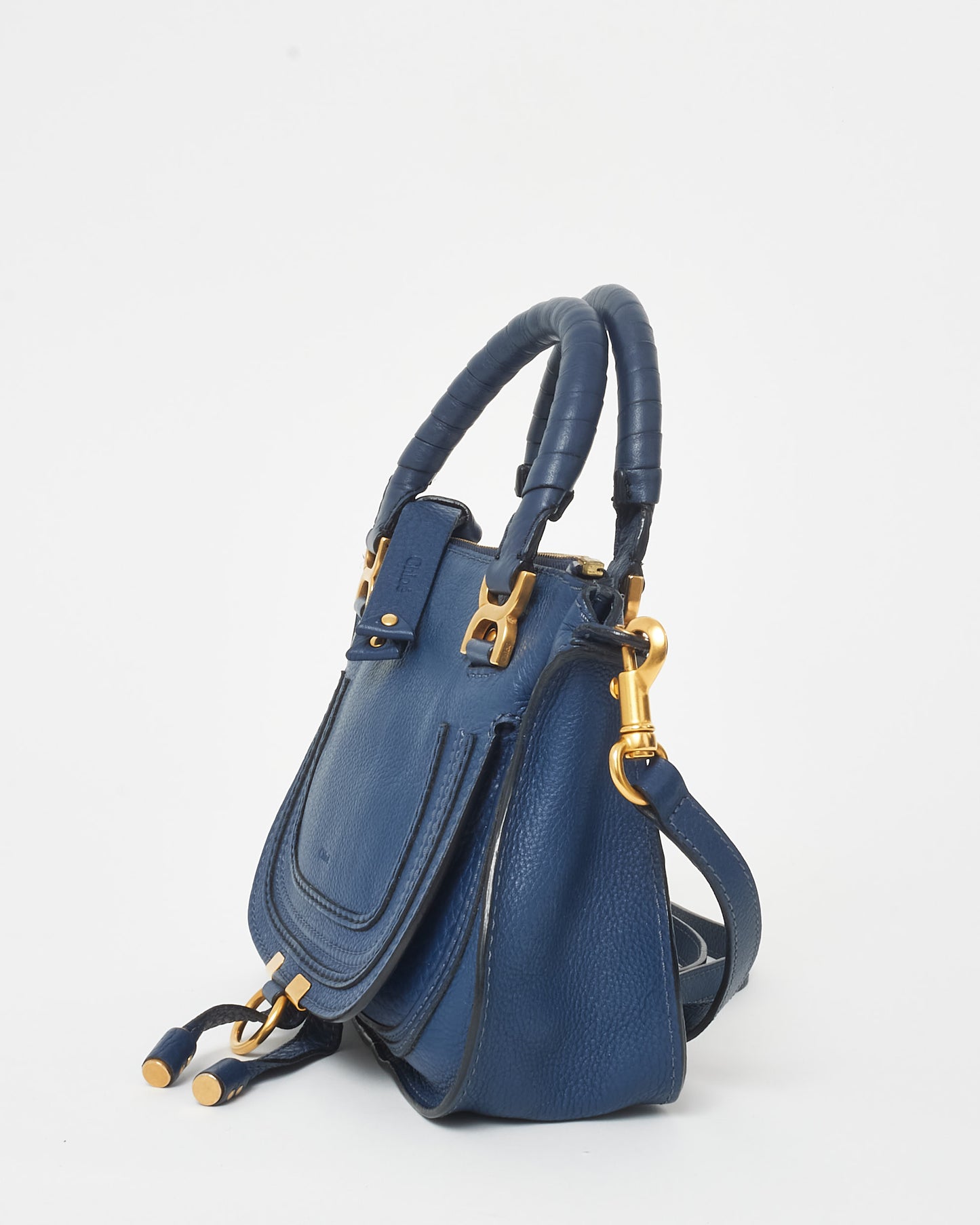 Chloé Navy Leather Mini Marcie Bag W/ Strap