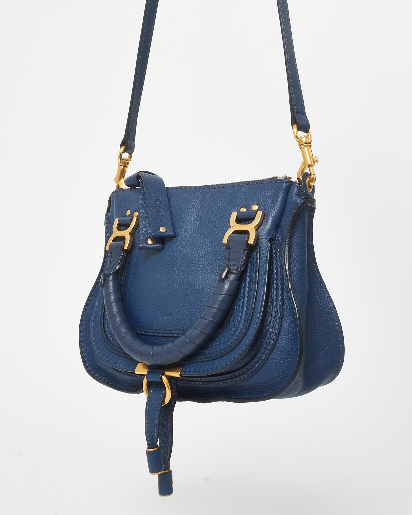 Chloé Navy Leather Mini Marcie Bag W/ Strap