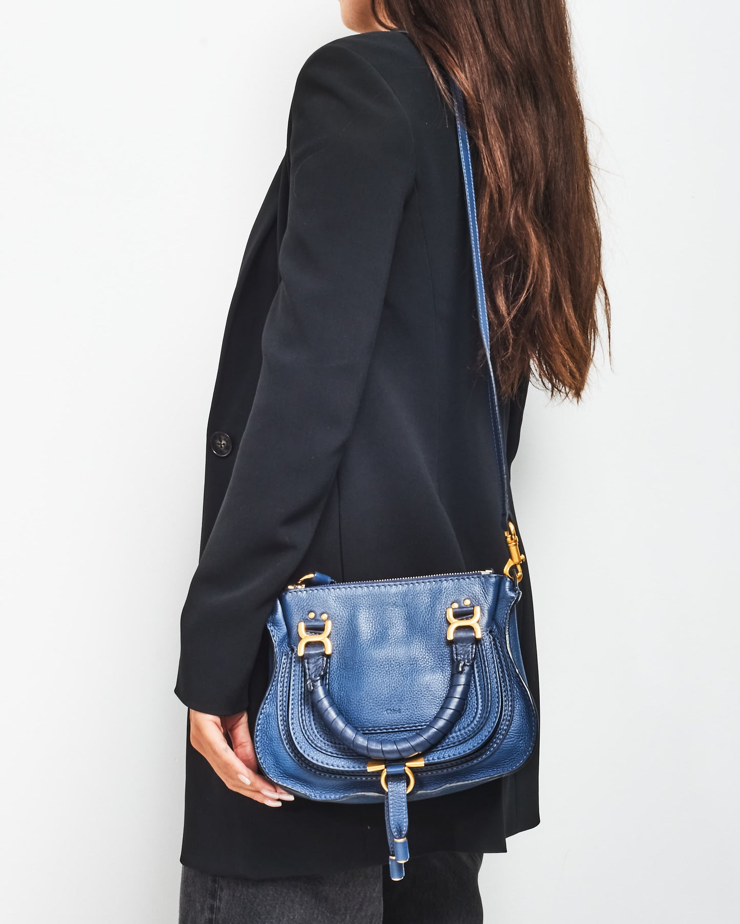 Chloé Navy Leather Mini Marcie Bag W/ Strap