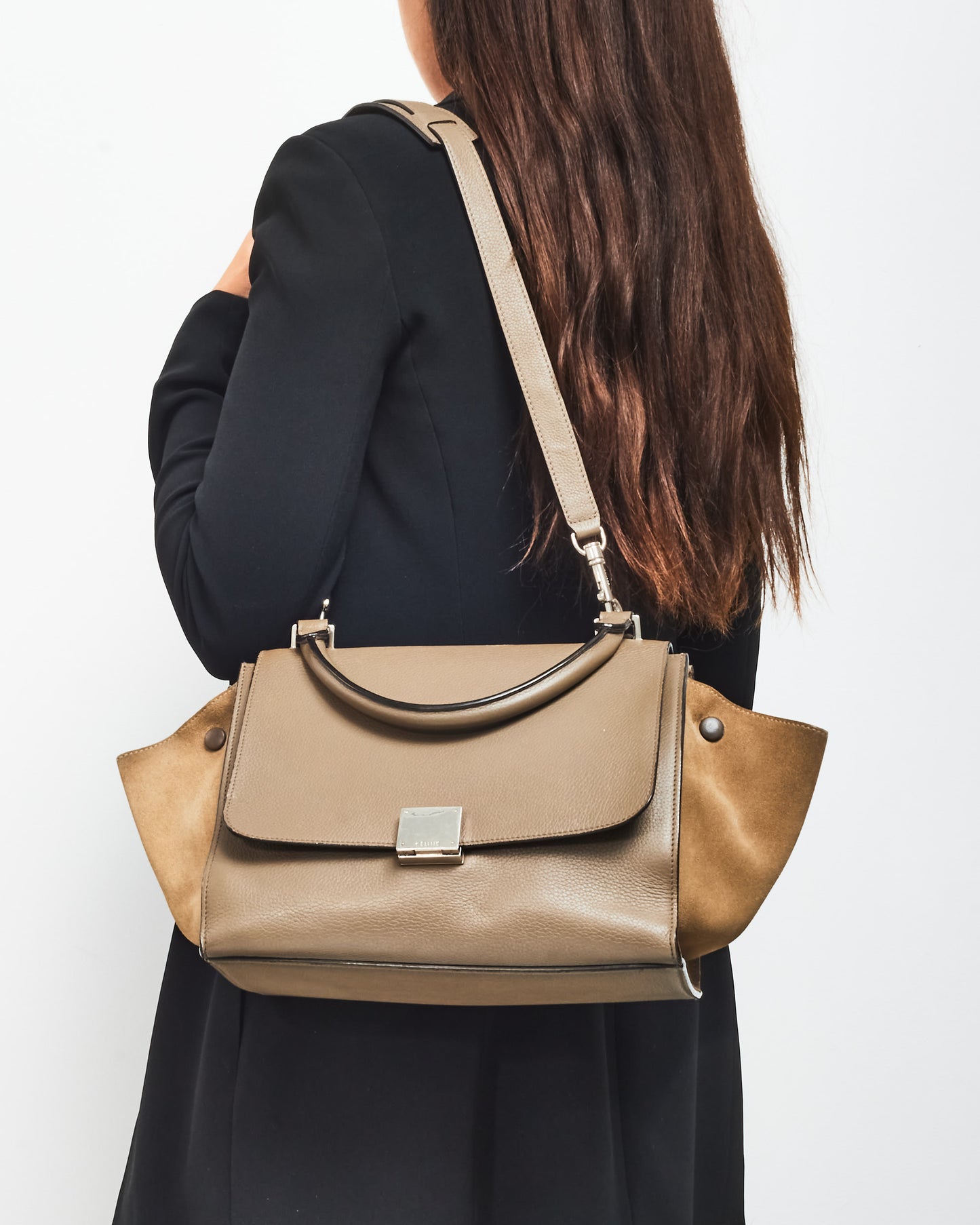 Celine Taupe Leather & Suede Mini Trapeze Bag