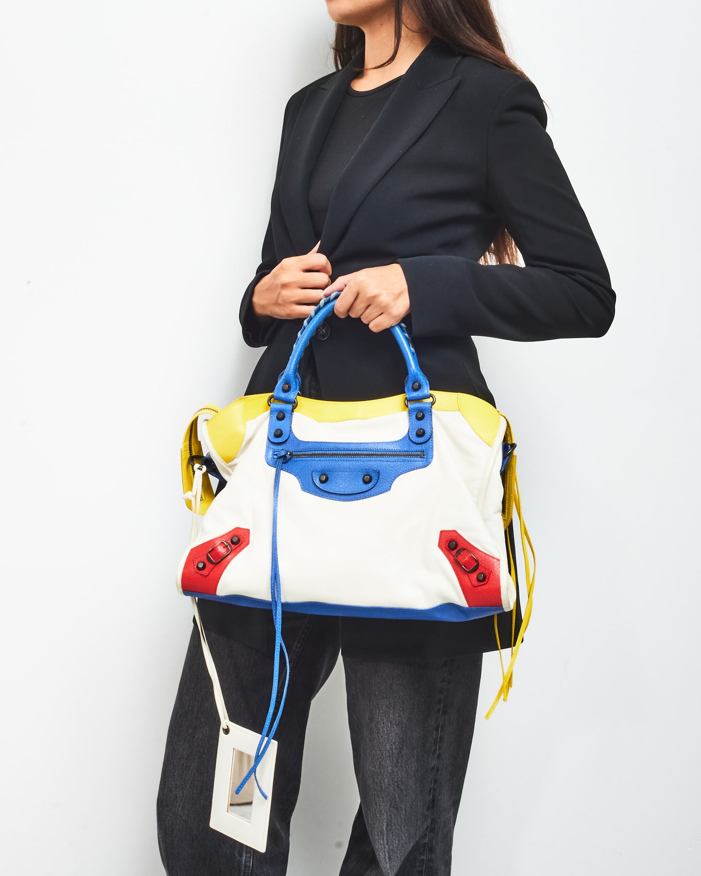 Balenciaga White Leather Mondrian LEGO City Bag