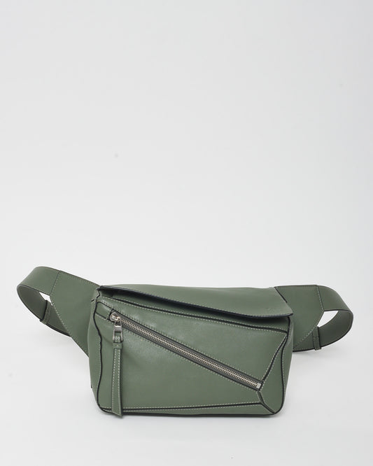 Loewe Army Green Leather Small Puzzle Bum Bag