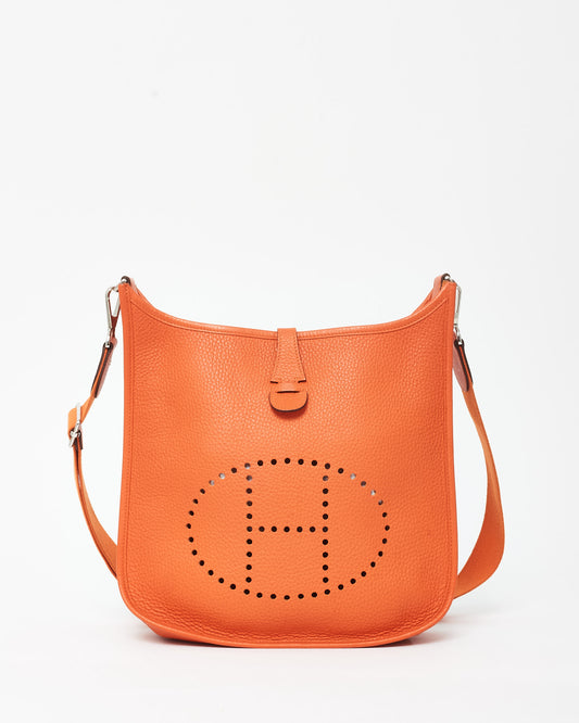 Hermès Orange Leather Evelyne PM Crossbody Bag