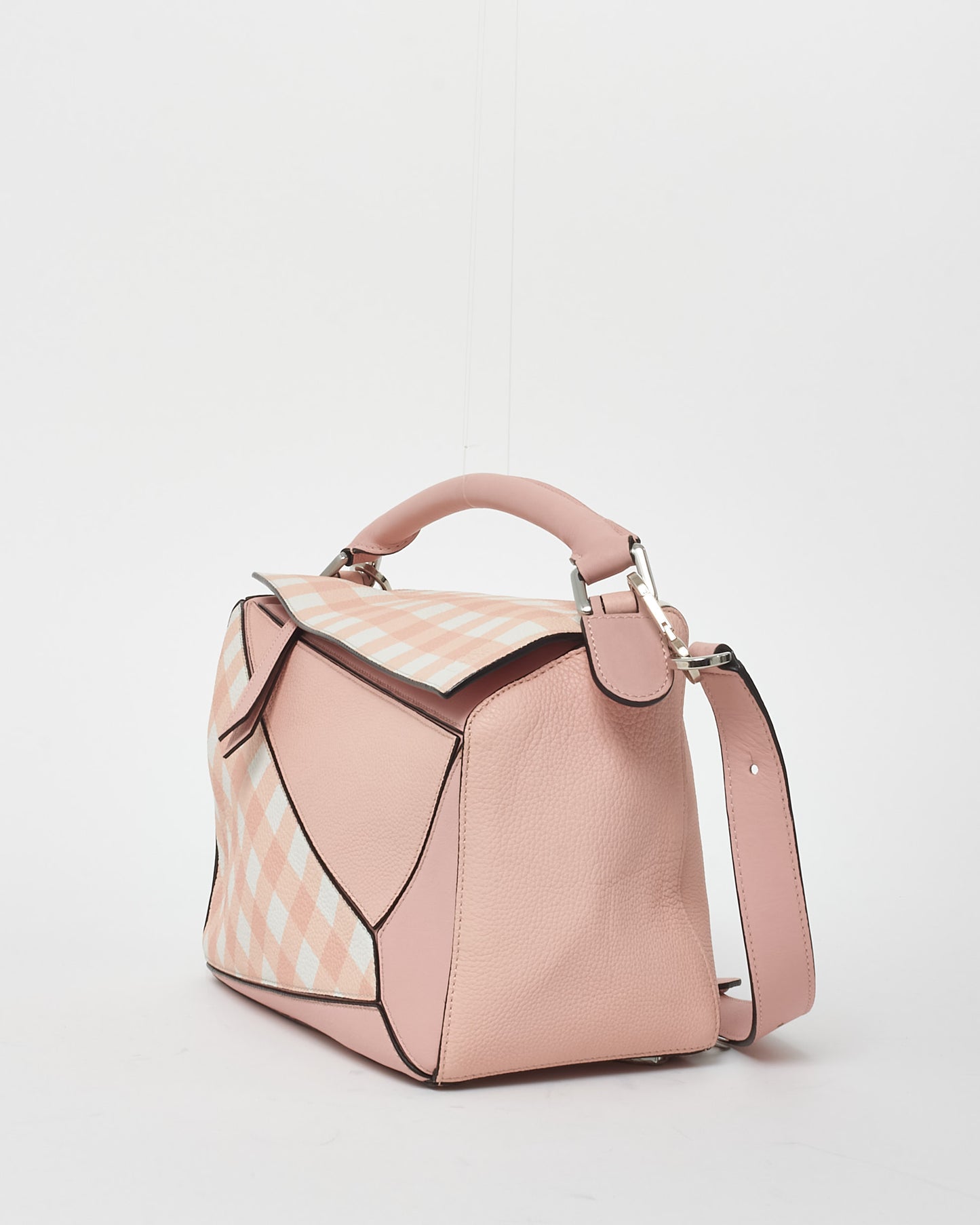 Loewe Pink & White Calfskin Leather Gingham Medium Puzzle Bag