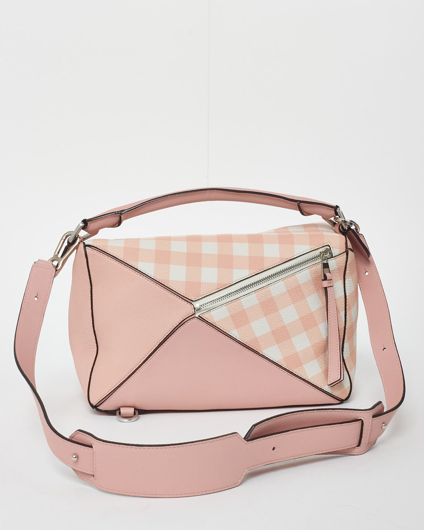 Loewe Pink & White Calfskin Leather Gingham Medium Puzzle Bag