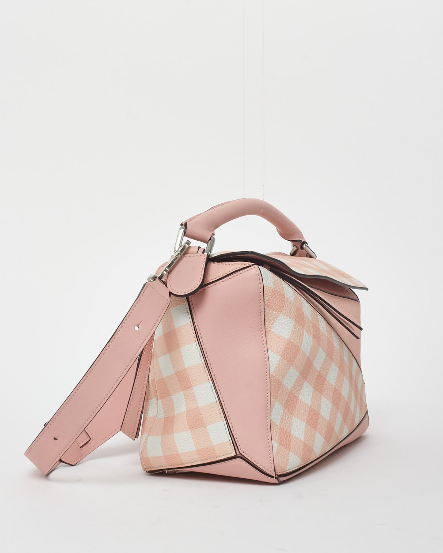 Loewe Pink & White Calfskin Leather Gingham Medium Puzzle Bag