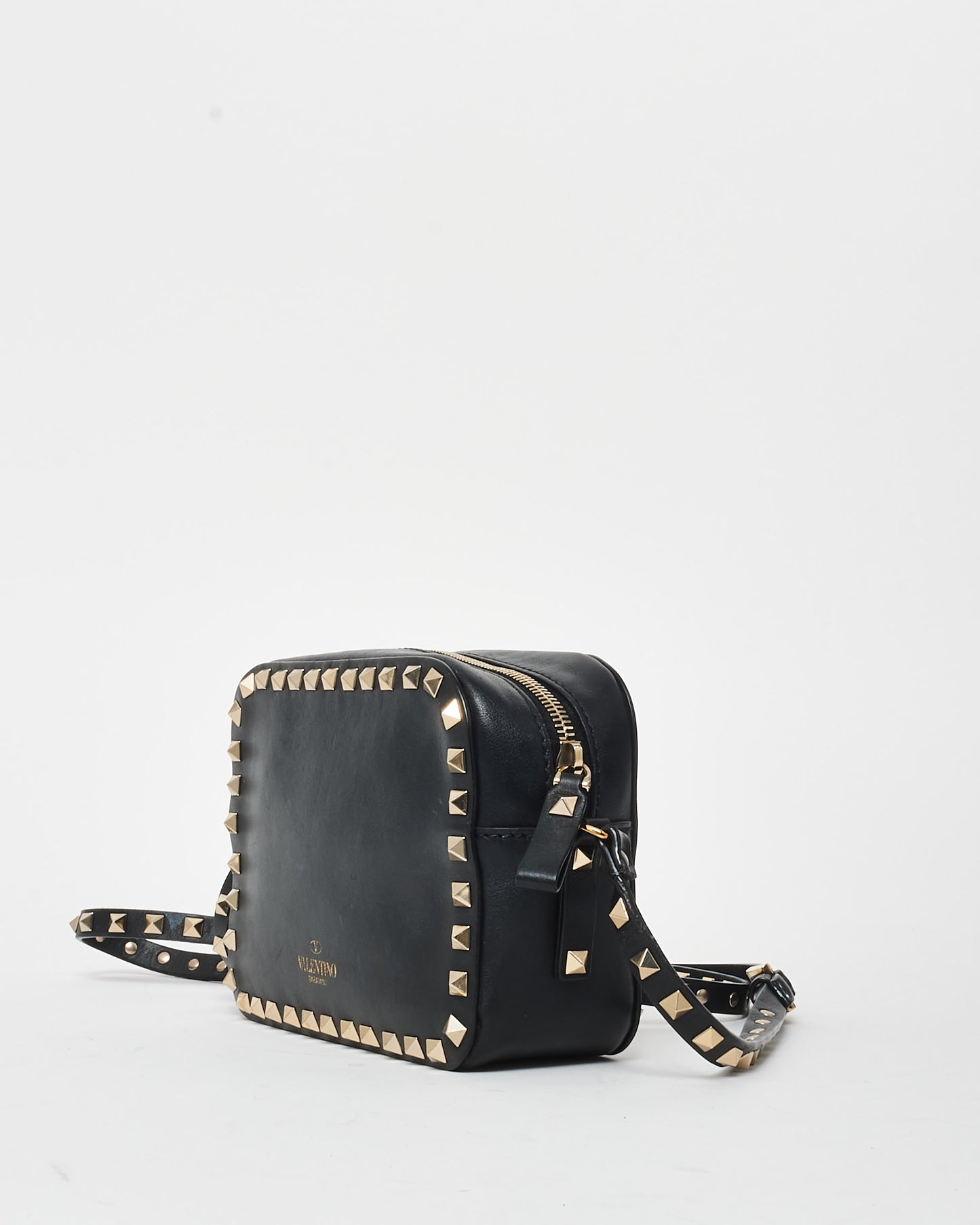 Valentino Black Leather Rockstud Camera Bag