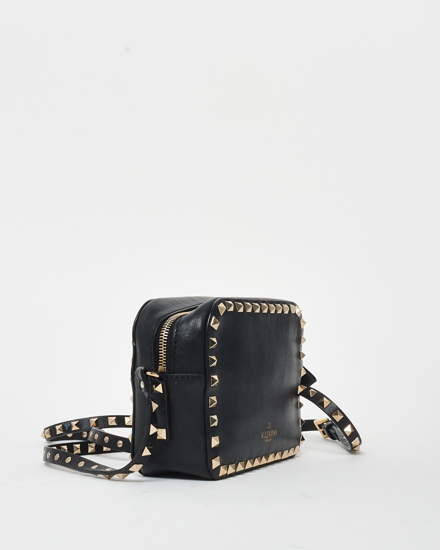 Valentino Black Leather Rockstud Camera Bag