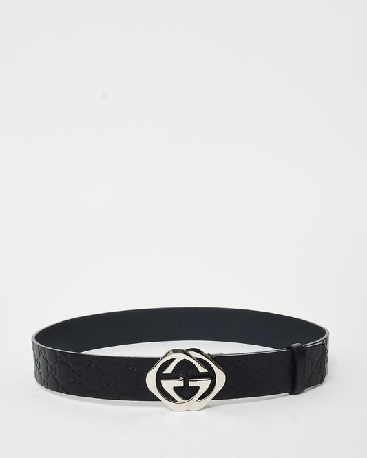 Gucci Black Guccissima Leather Square GG Belt - 85/34