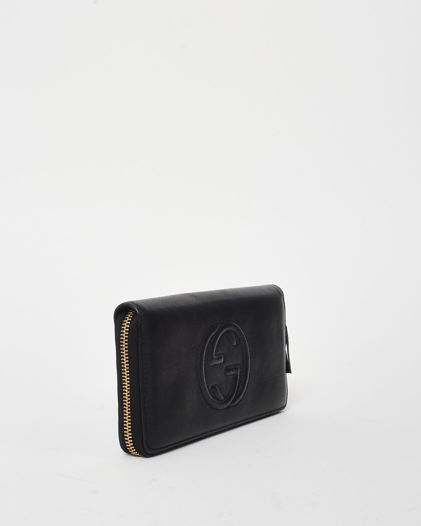 Gucci Black Leather Embossed Logo Soho Zip Wallet