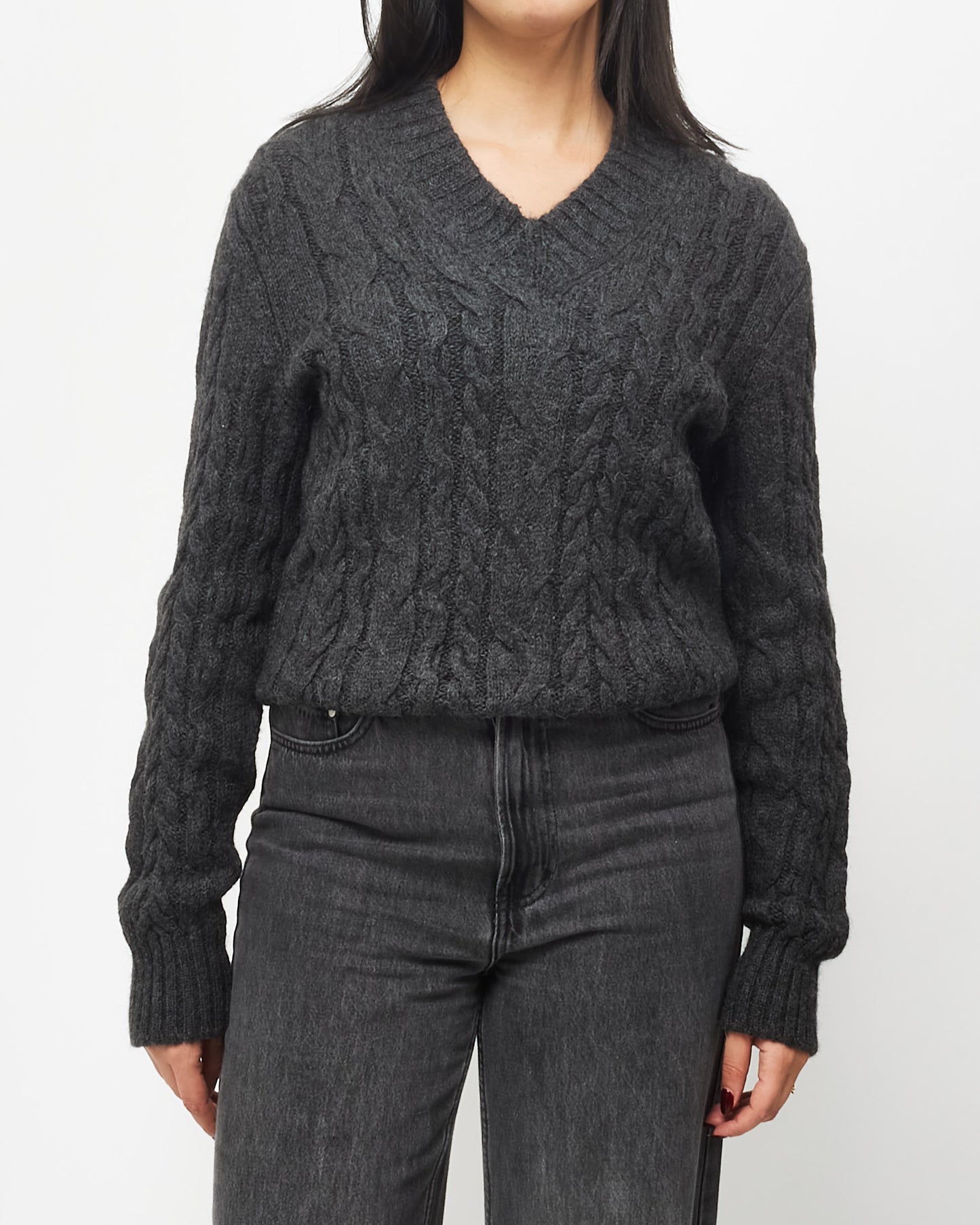 Tom Ford Charcoal Grey Alpaca Cable Knit Sweater - 46