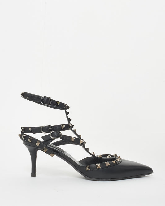 Valentino So Black Rockstud Gladiator Kitten Heels Pumps - 38