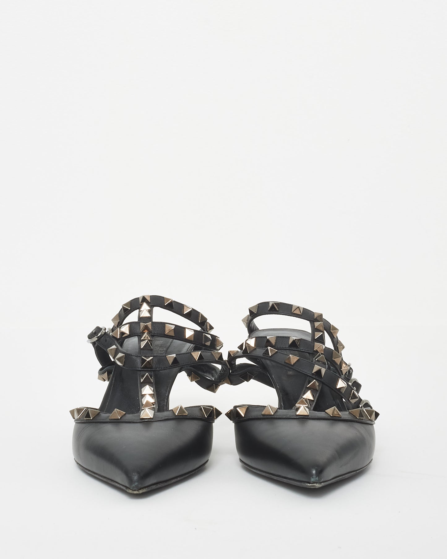 Valentino So Black Rockstud Gladiator Kitten Heels Pumps - 38