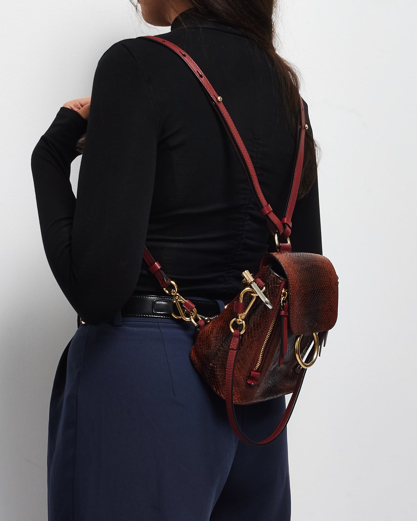 Chloé Burgundy Python Leather Small Faye Backpack