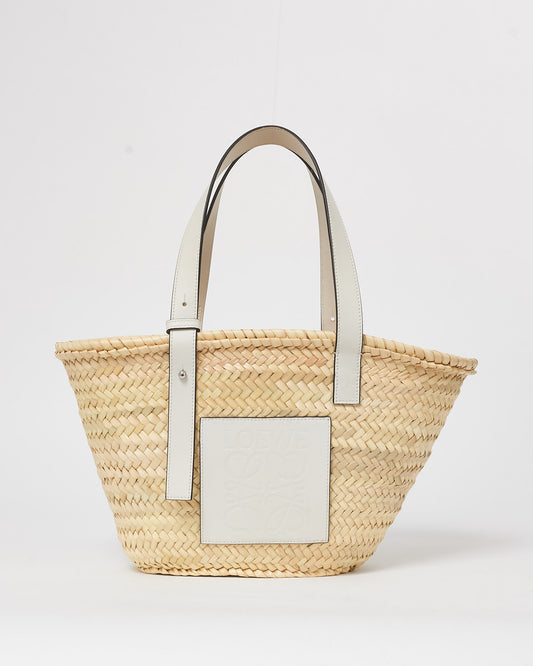 Loewe Medium Palm Leaf & White Leather Basket Bag