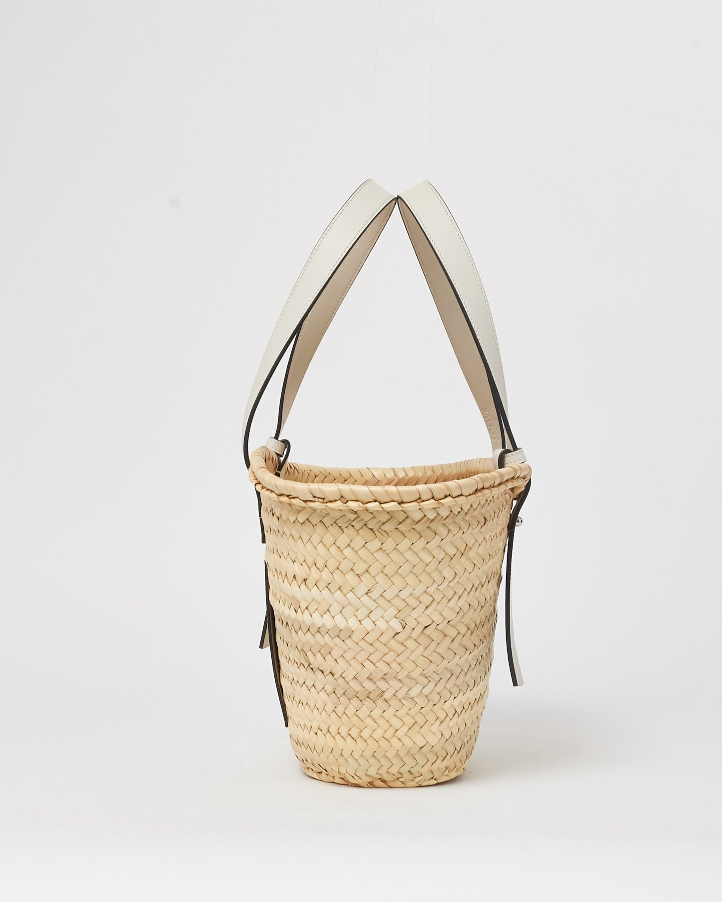 Loewe Medium Palm Leaf & White Leather Basket Bag