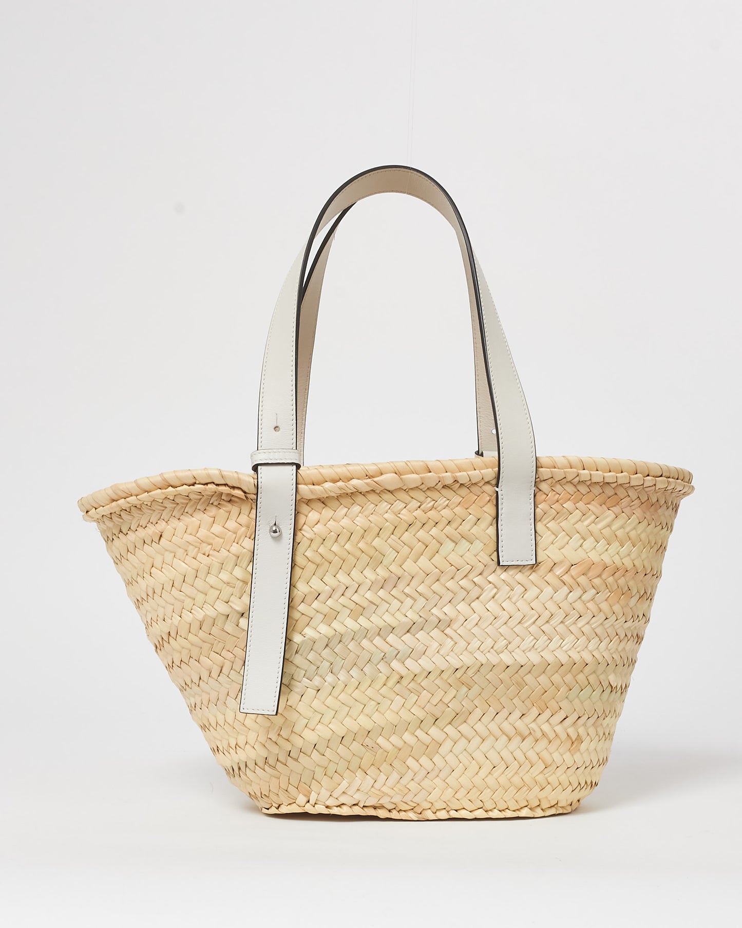 Loewe Medium Palm Leaf & White Leather Basket Bag