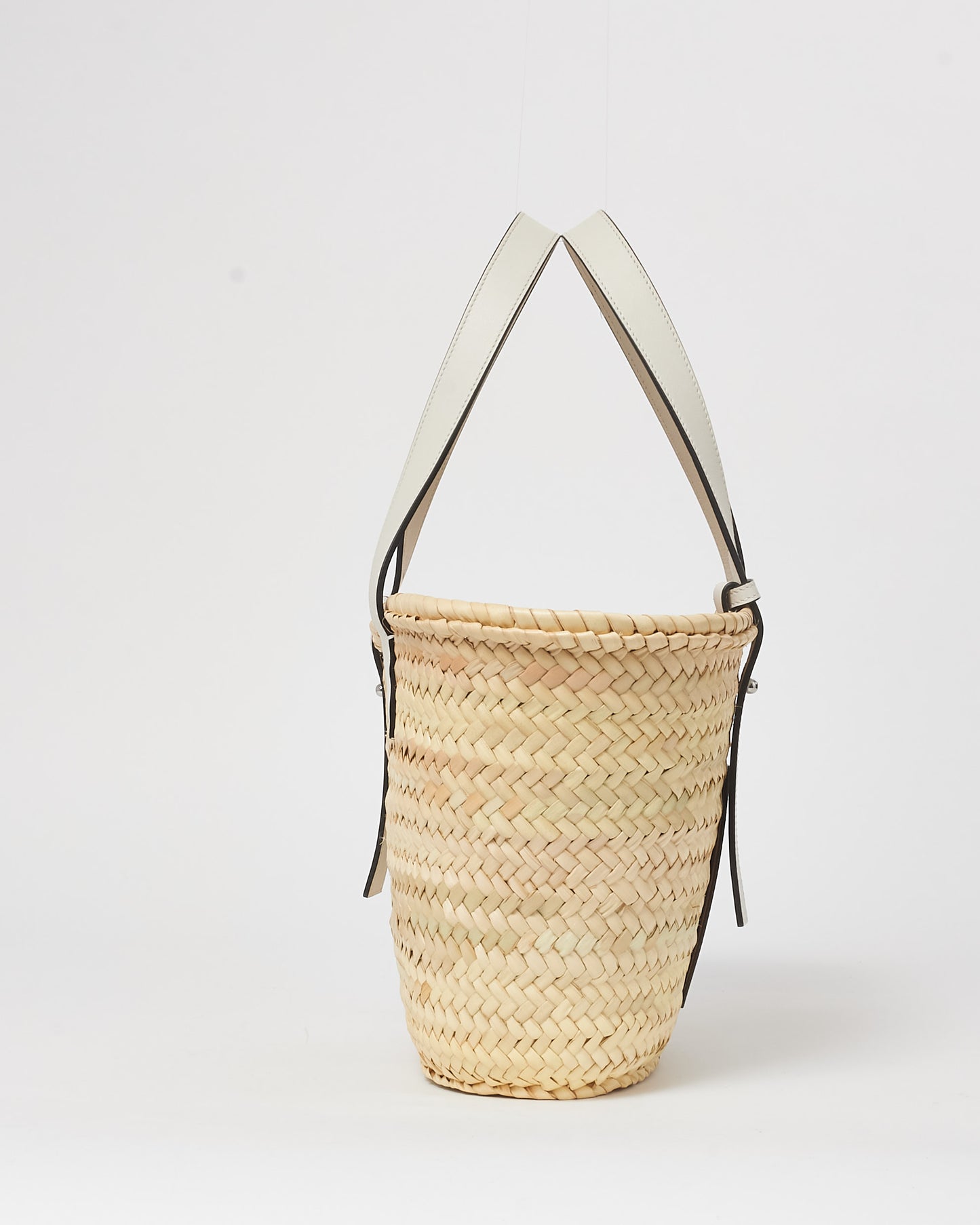 Loewe Medium Palm Leaf & White Leather Basket Bag