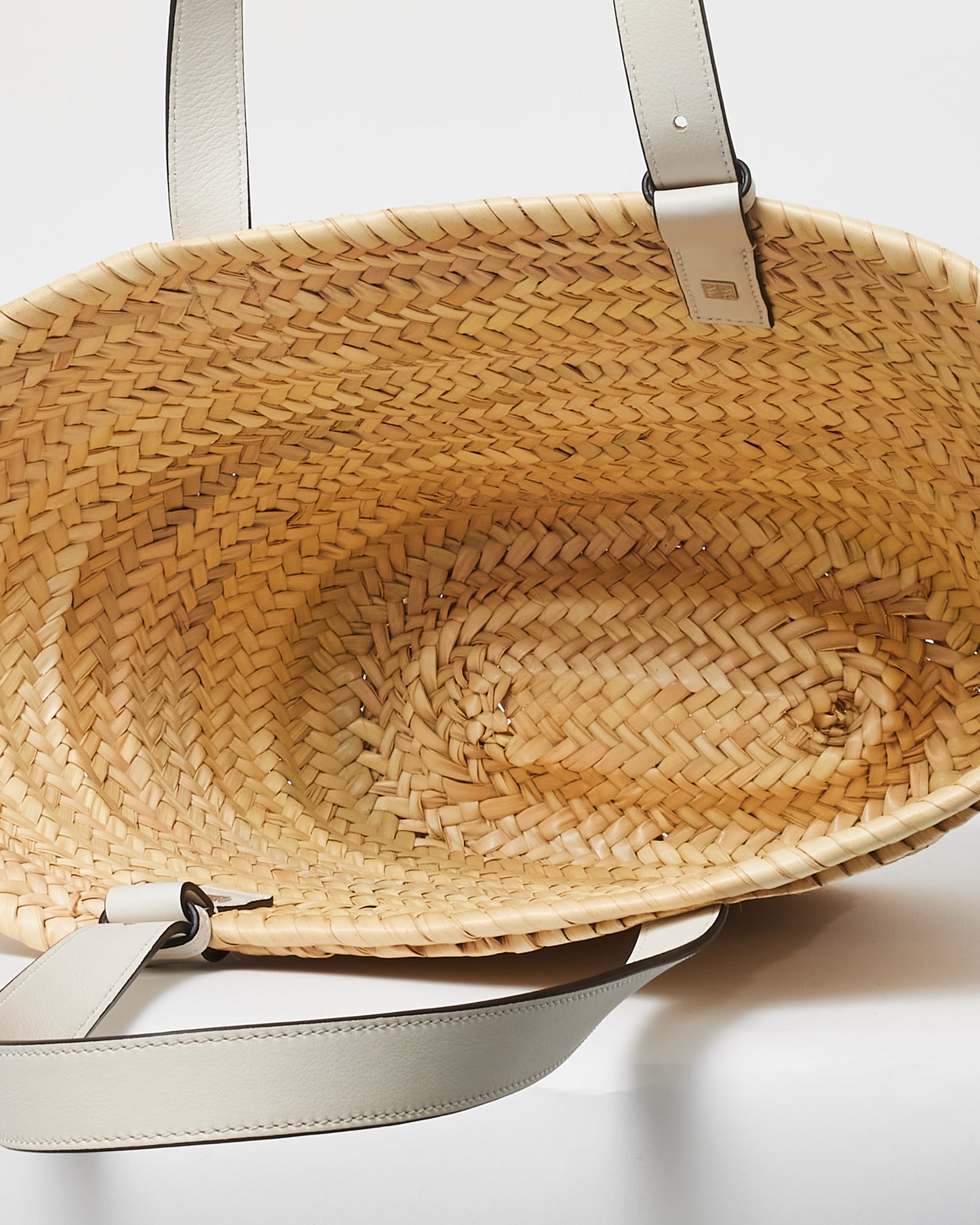 Loewe Medium Palm Leaf & White Leather Basket Bag