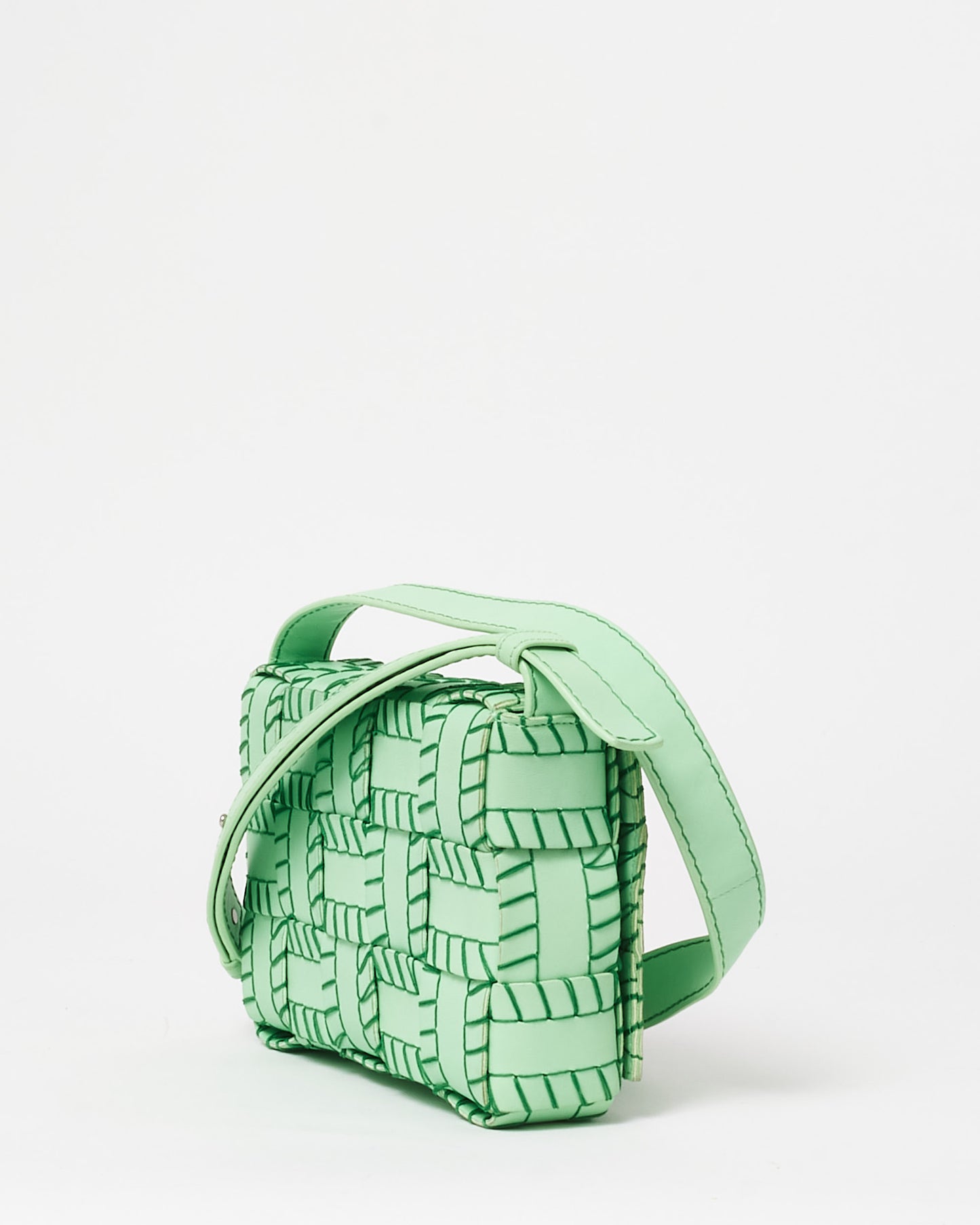 Bottega Veneta Green Leather & Dark Green Stitch Cassette Bag