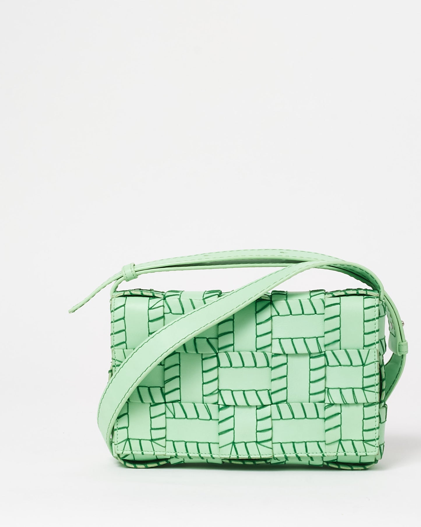 Bottega Veneta Green Leather & Dark Green Stitch Cassette Bag