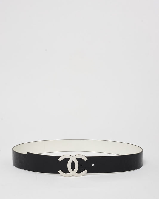 Chanel Black & White Patent Leather CC Logo Reversible Belt - 90