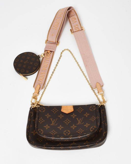 Louis Vuitton Monogram Coated Canvas & Pink Strap Multi Pochette Bag