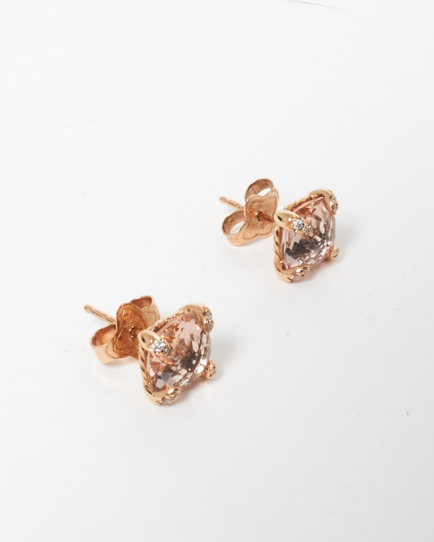 David Yurman 18K Rose Gold W/ Morganite & Diamonds Chatelaine Stud Earrings - 8MM