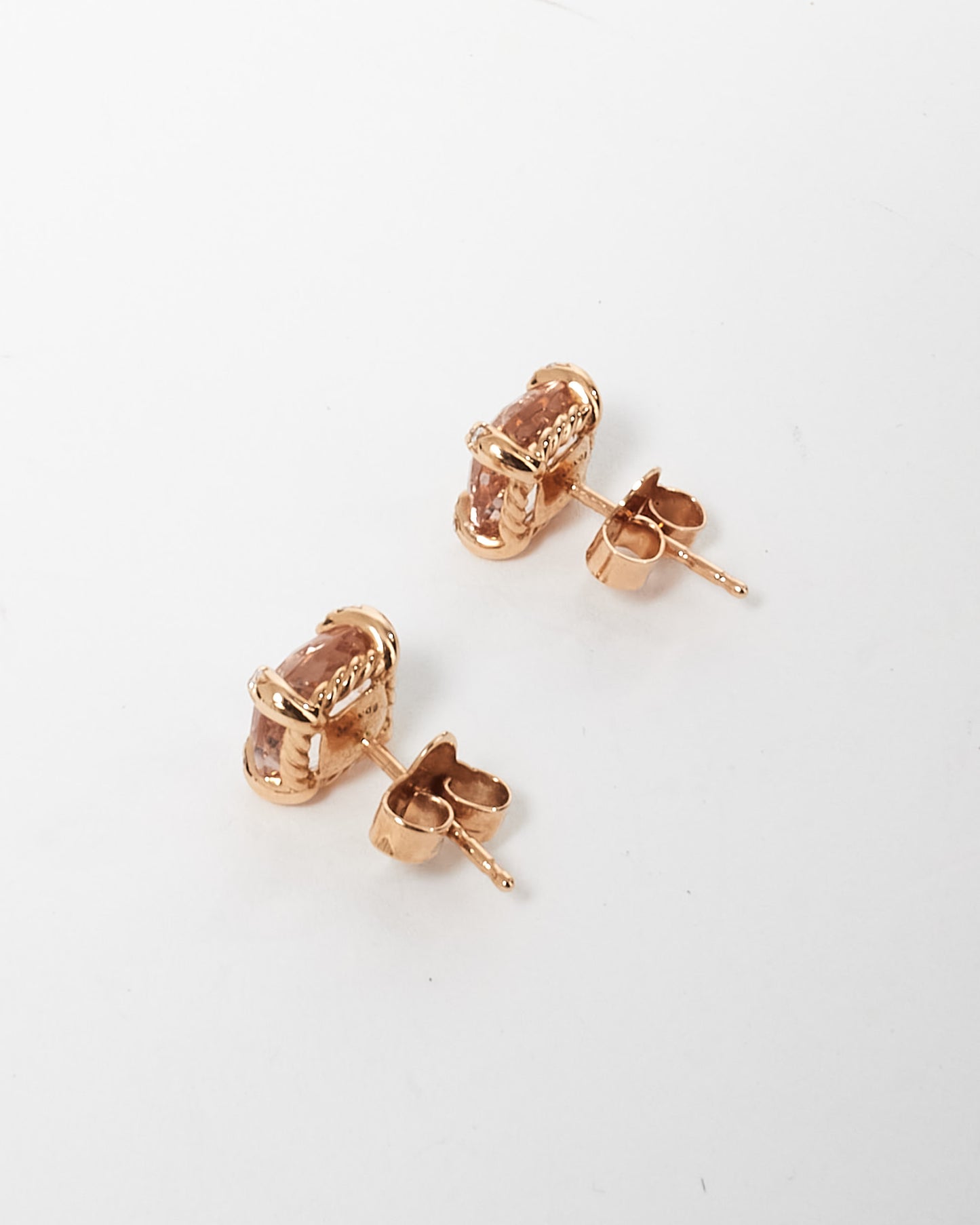 David Yurman 18K Rose Gold W/ Morganite & Diamonds Chatelaine Stud Earrings - 8MM