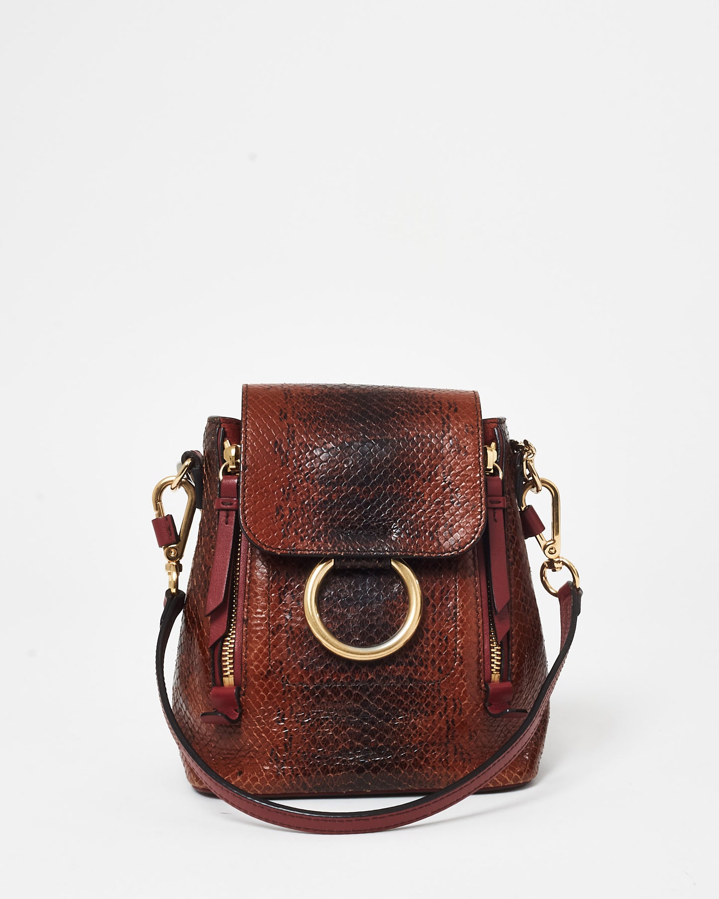 Chloé Burgundy Python Leather Small Faye Backpack