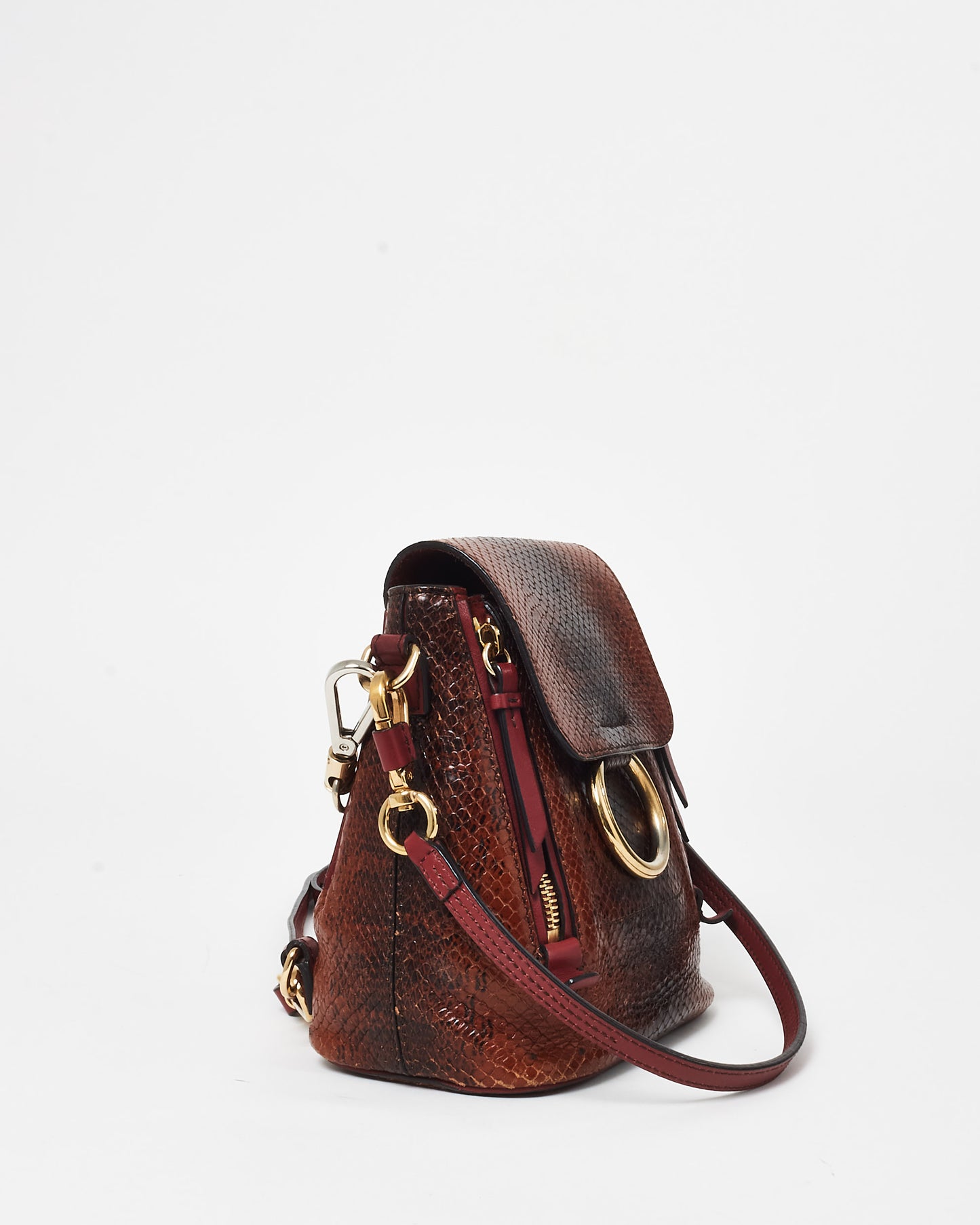 Chloé Burgundy Python Leather Small Faye Backpack