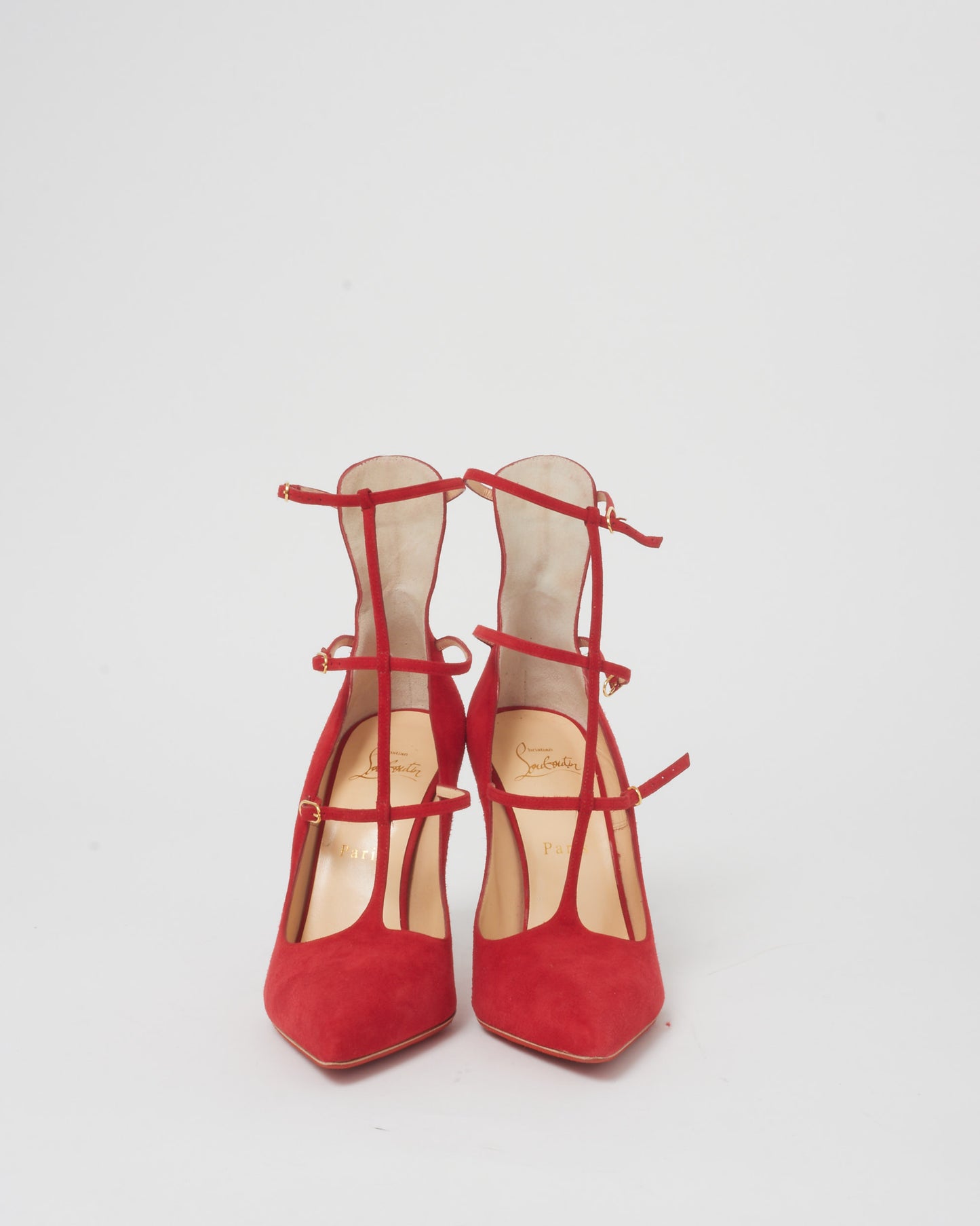 Christian Louboutin Red Suede Toeless Muse 100MM Suede Oeillet Pumps - 38