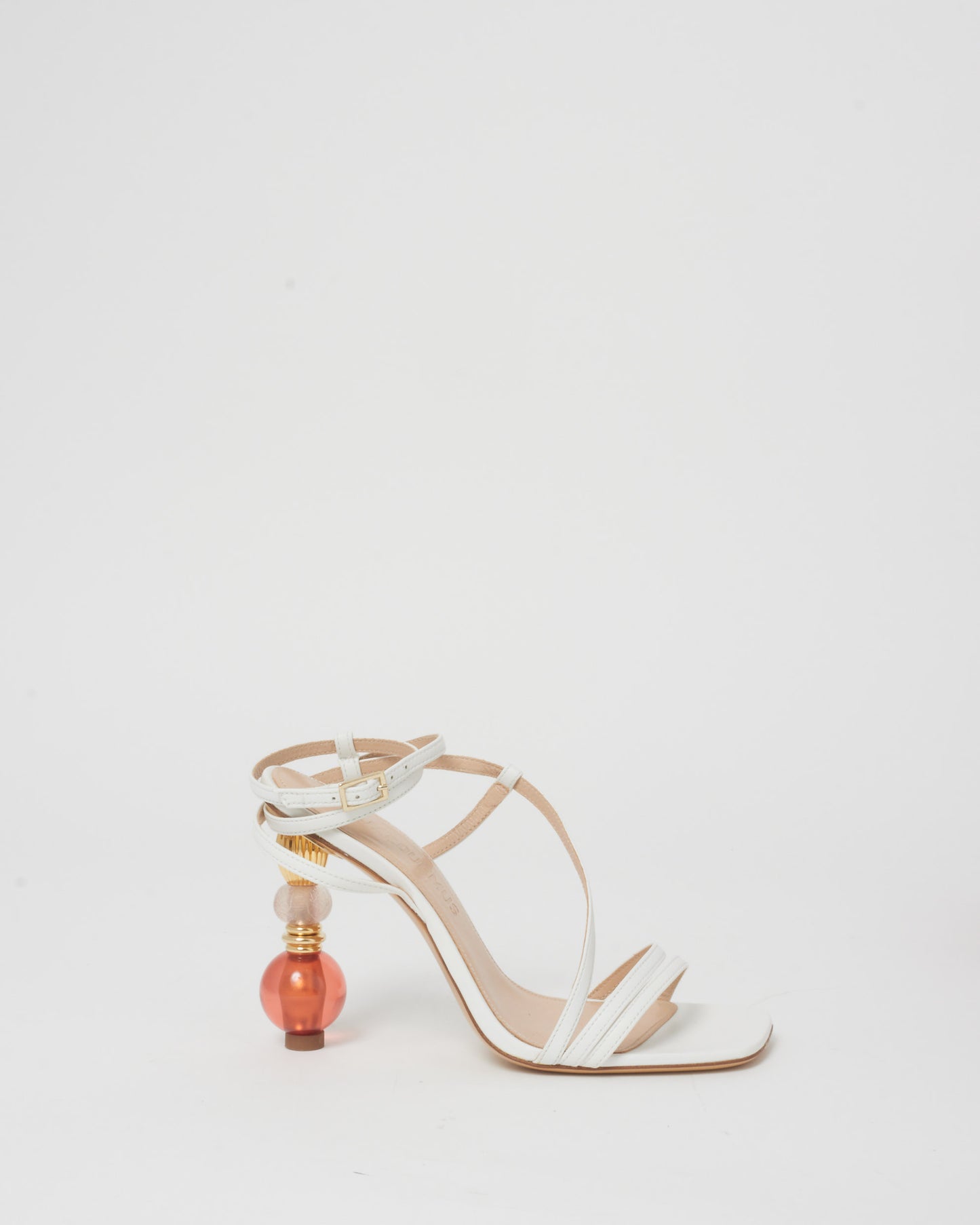 Jacquemus White Leather & Geometric Ball Heels - 37