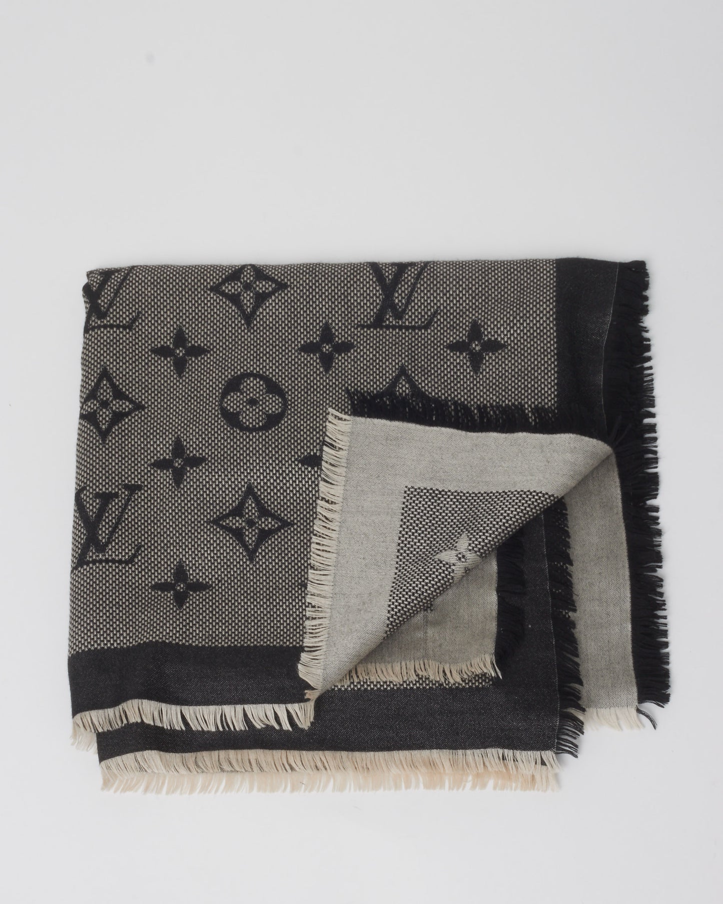 Louis Vuitton Black and Grey Neo Natté Monogram Reversible Wool/Silk Shawl