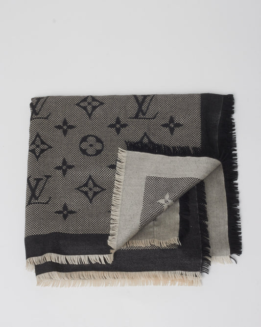 Louis Vuitton Black and Grey Neo Natté Monogram Reversible Wool/Silk Shawl