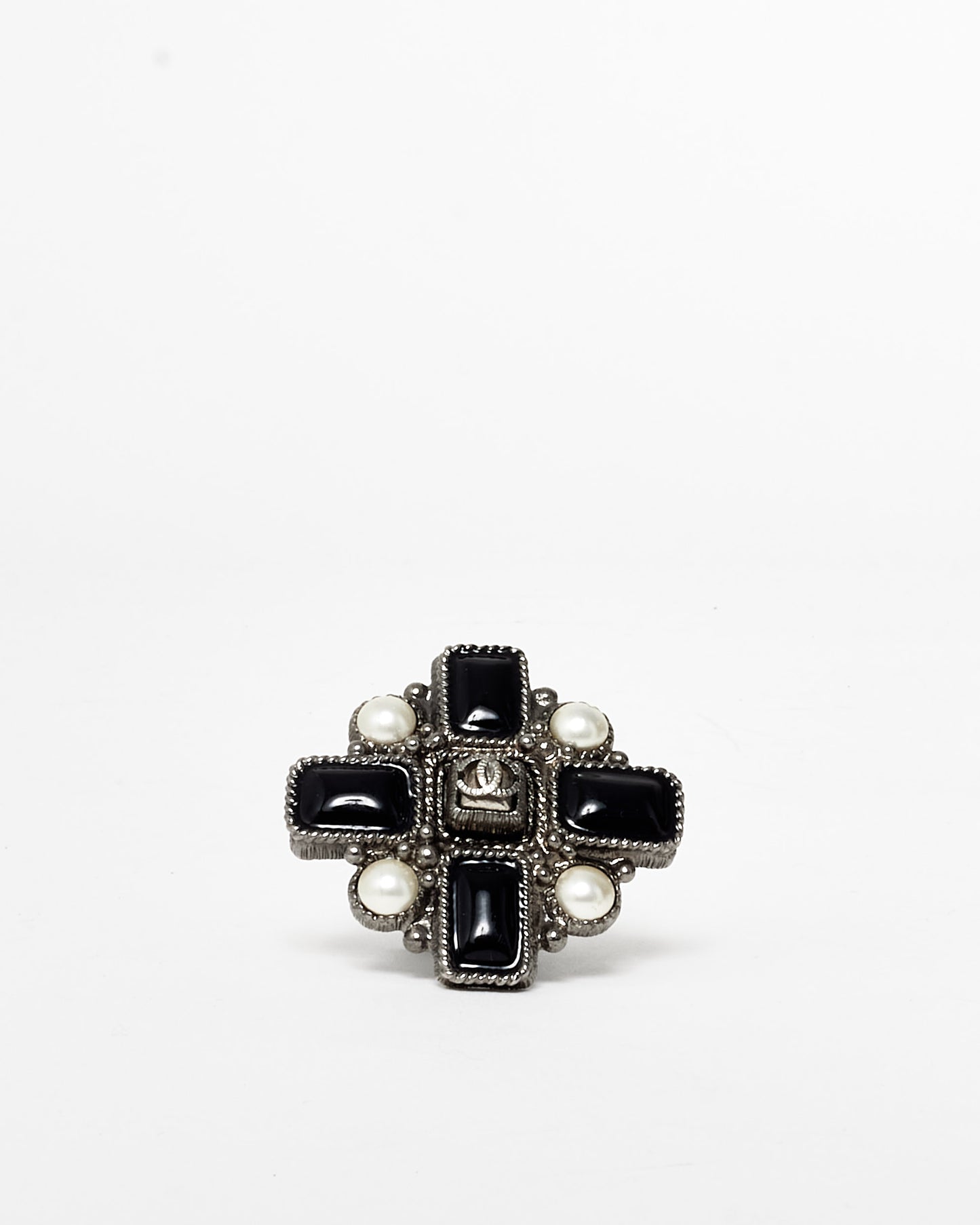 Chanel Black & Silver Pearl Baroque Ring - 7