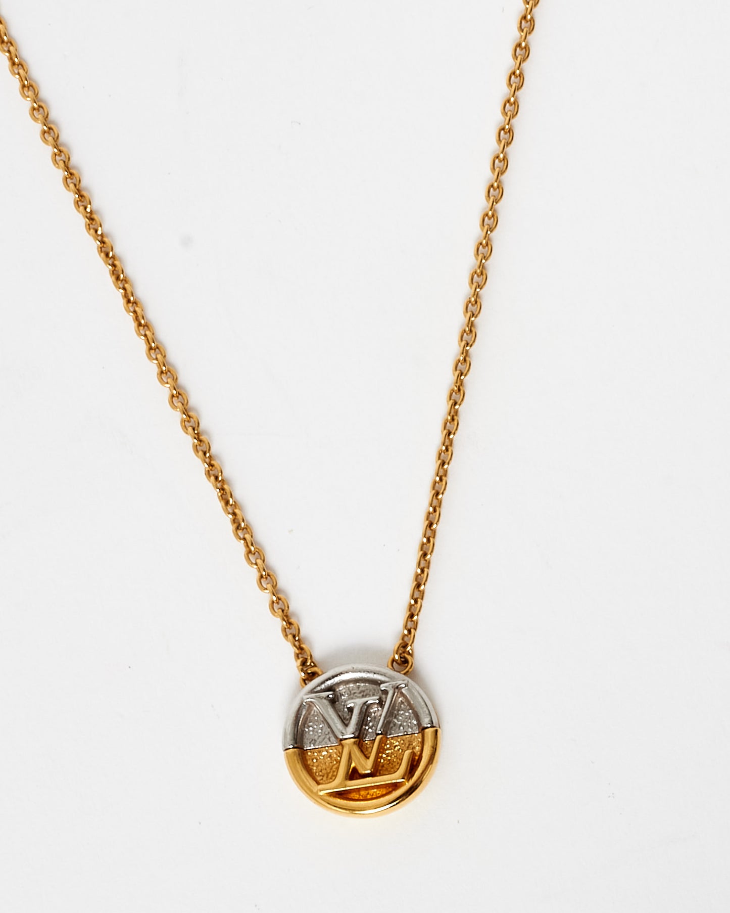 Louis Vuitton Two Tone LV Circular Pendant Necklace