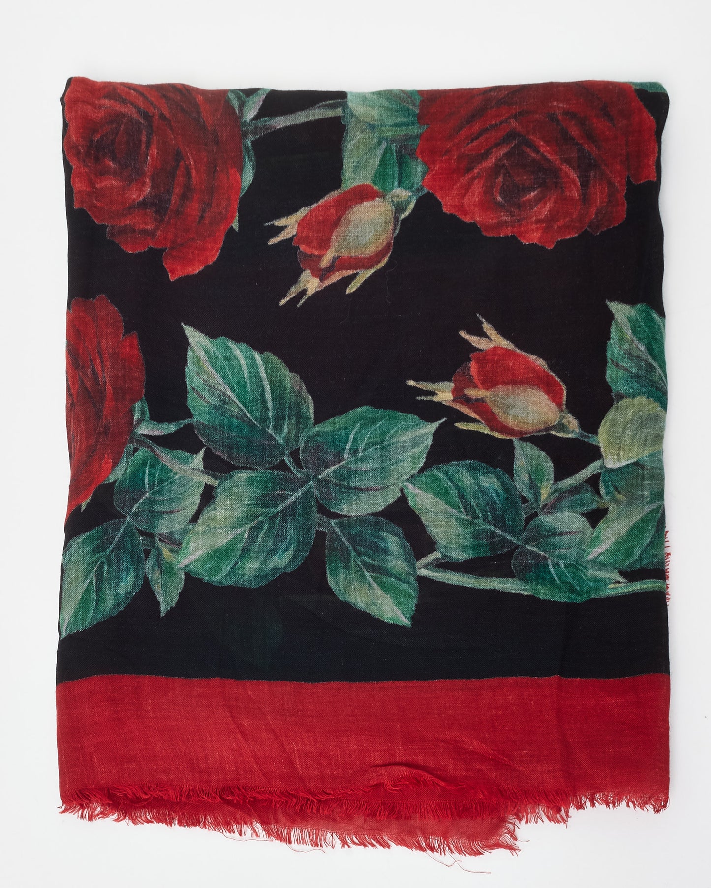 Dolce & Gabbana Black & Red Roses Chiffon Shawl Scarf