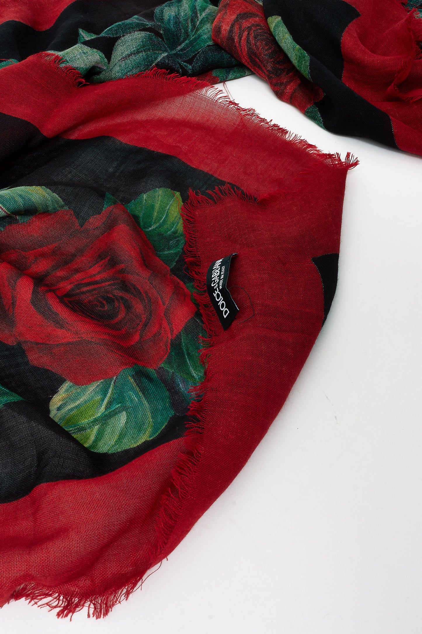 Dolce & Gabbana Black & Red Roses Chiffon Shawl Scarf