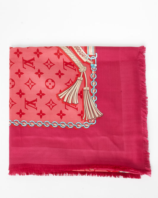 Louis Vuitton Pink Monogram Mix & Straps Silk Shawl Scarf