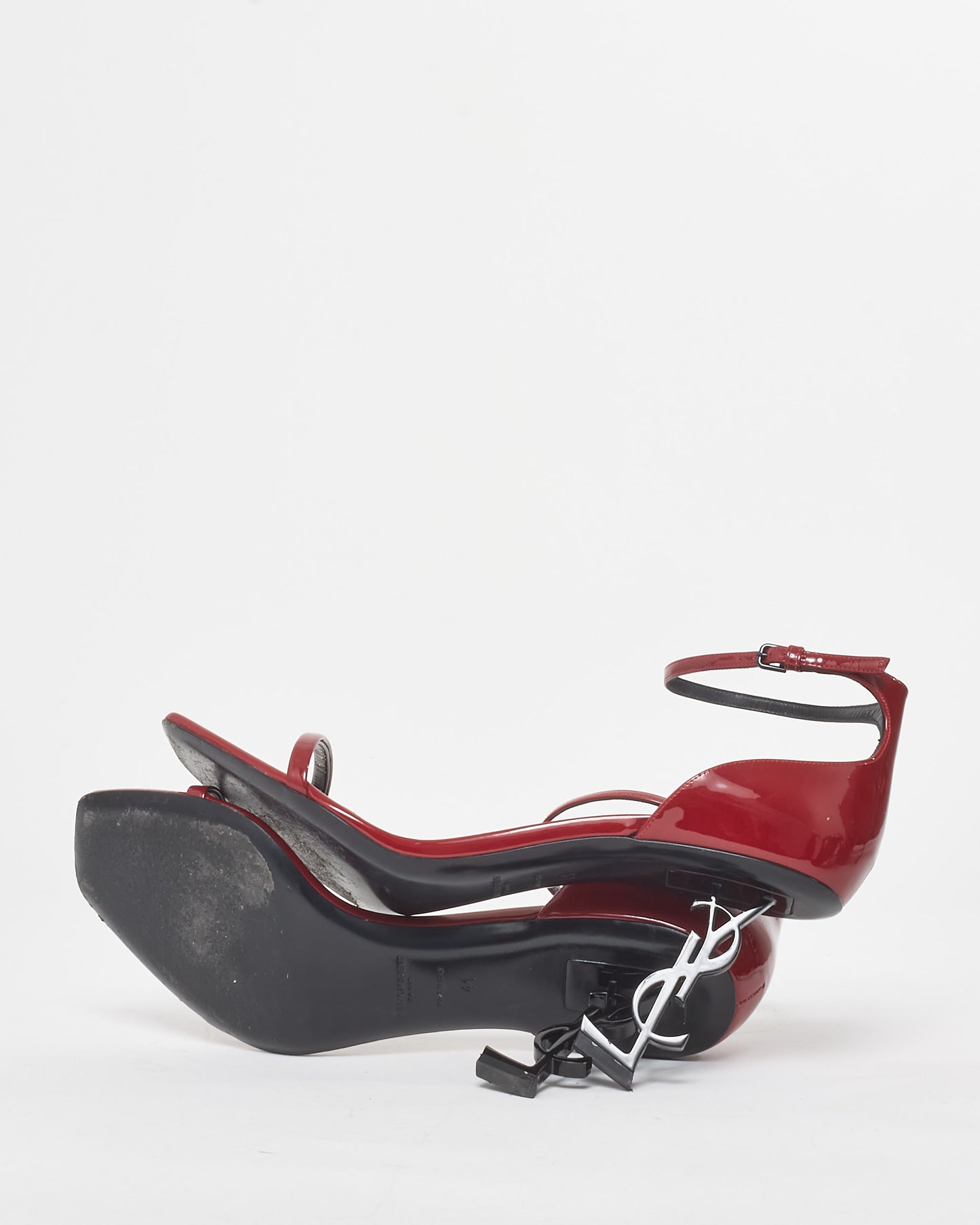 Saint Laurent Red Patent Opyum YSL Logo Heel Sandals - 41