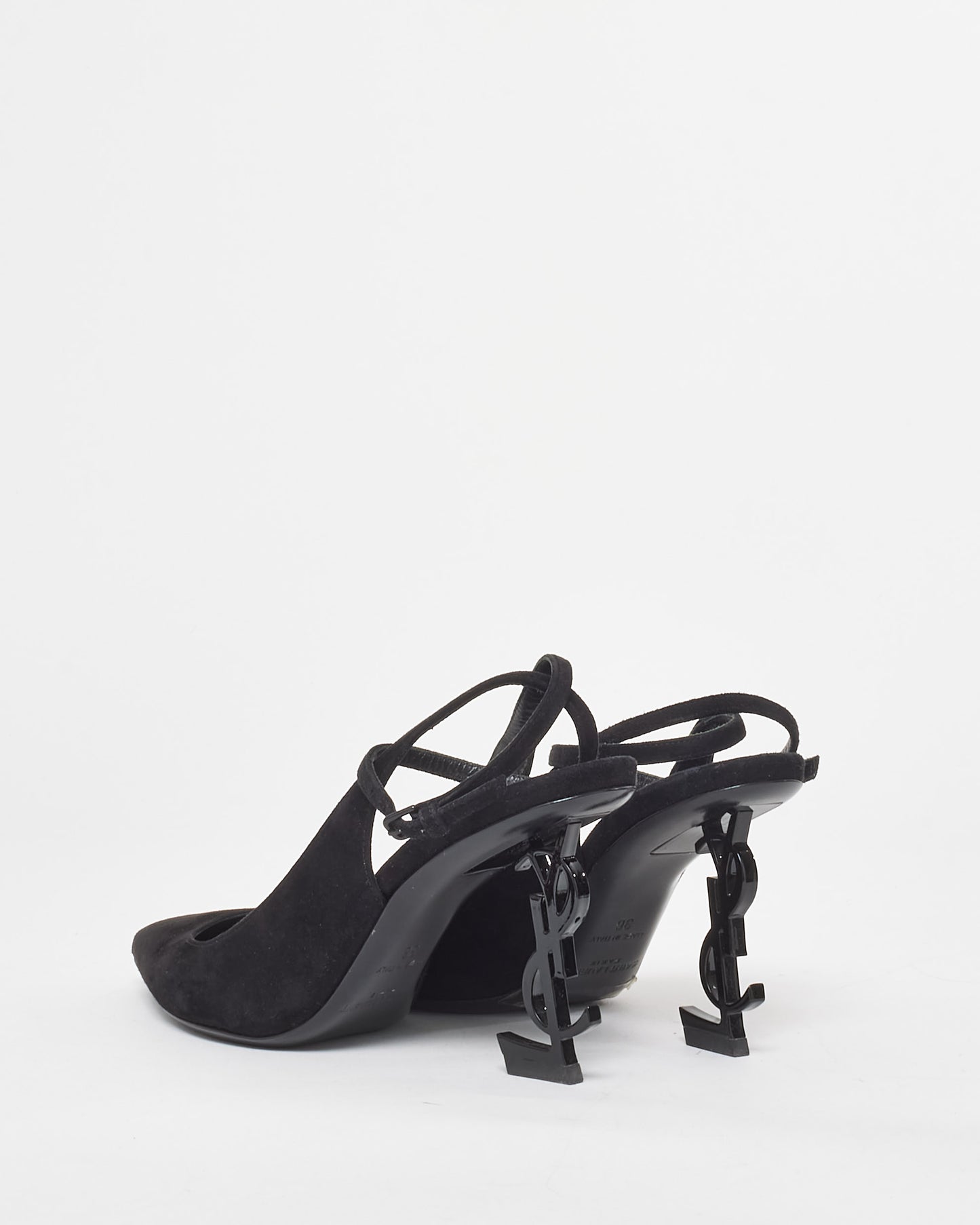 Saint Laurent Black Suede Opyum 85MM Kitten Heels - 36