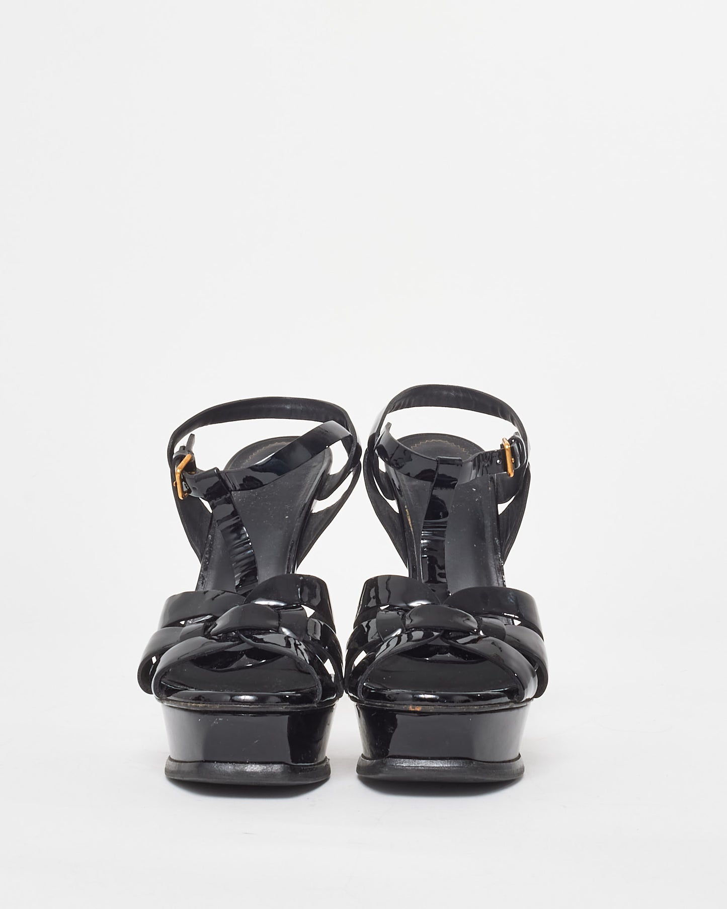 Saint Laurent Black Patent Leather Platform Tribute Sandals - 37.5