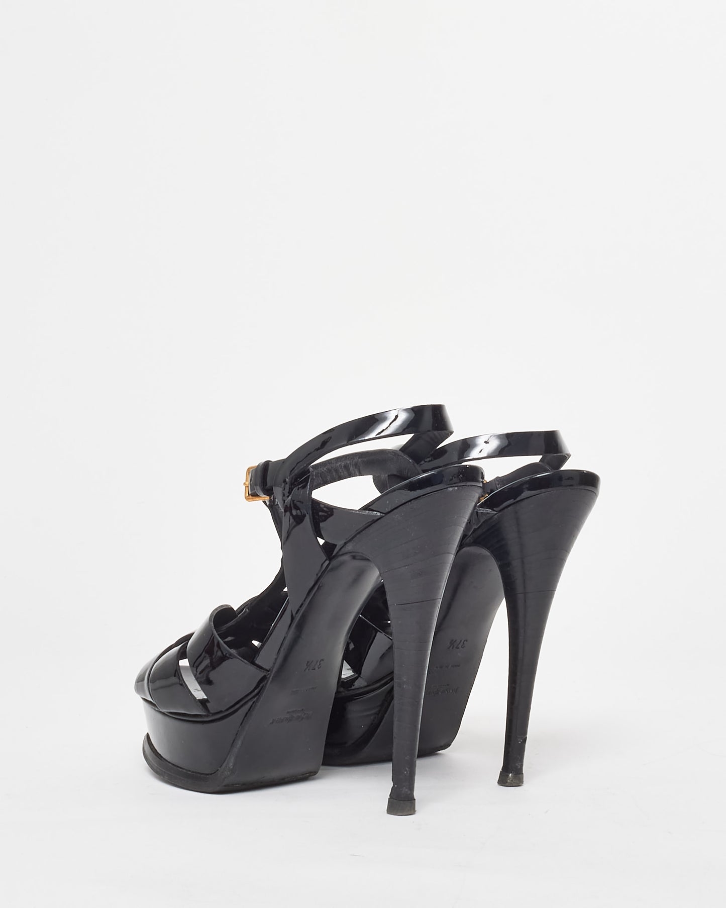 Saint Laurent Black Patent Leather Platform Tribute Sandals - 37.5