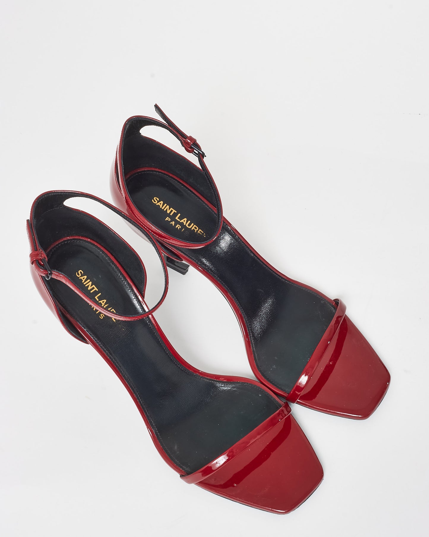 Saint Laurent Red Patent Opyum YSL Logo Heel Sandals - 41